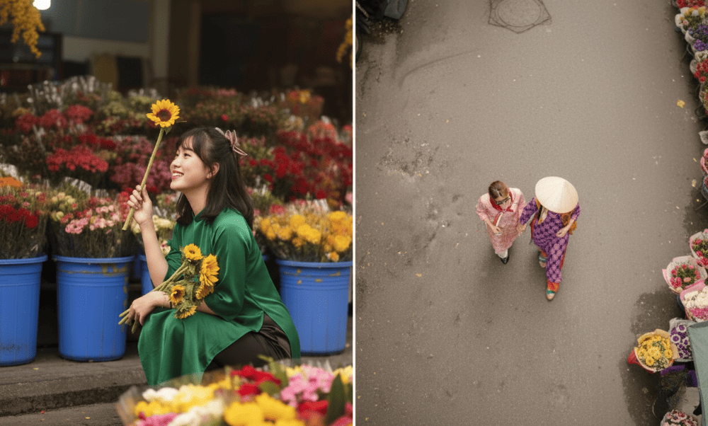 The photographs taken at Ho Thi Ky Market capture a mesmerizing blend of colors